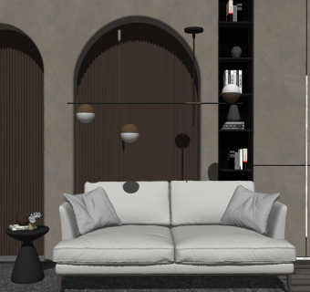 双人休闲沙发，边几su草图模型下载