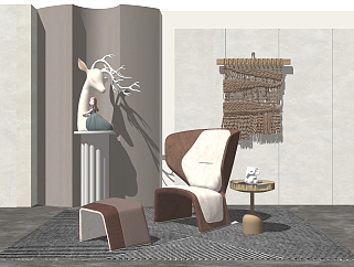 风格休闲椅子，凳子，鹿头人物雕塑摆件， su草图模型下载