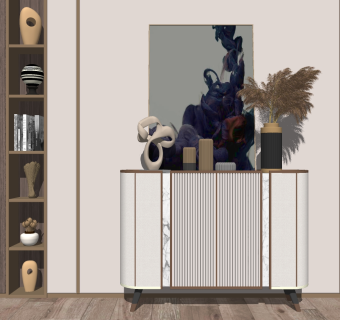 轻奢简欧式边柜，玄关柜。雕塑摆件su草图模型下载