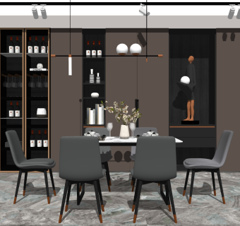 轻奢餐桌椅su草图模型下载