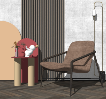 单人休闲椅子，边几su草图模型下载