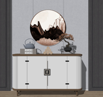 现代简欧式边柜，玄关柜子，摆件su草图模型下载