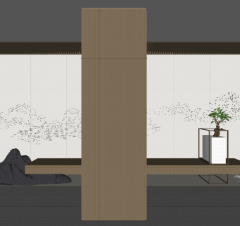 新中式玄关饰品摆件，摆台造型墙面su草图模型下载