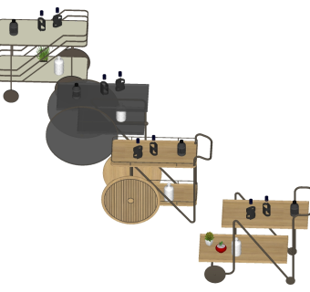 手推餐车，备餐车，洋酒酒瓶su草图模型下载