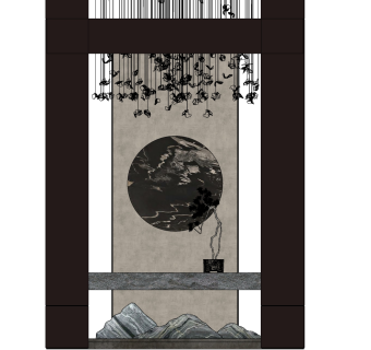 新中式玄关，吊灯 su草图模型下载