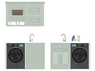 美式欧式浴室柜，洗手<em>台</em>洗衣机3d模型su草图模型下载