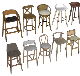 北欧现代吧椅 su草图模型下载