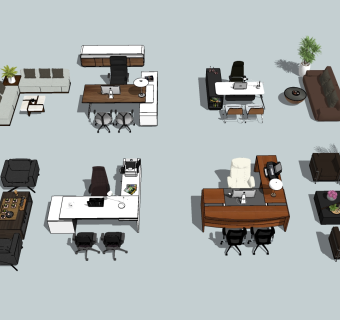 现代办公室桌椅沙发老板台， su草图模型下载