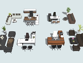 现代办公室桌椅沙发老板台， su草图模型下载
