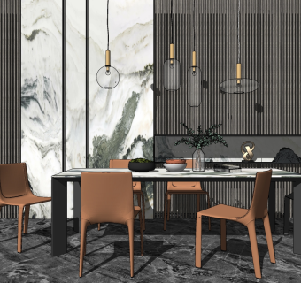 轻奢餐桌椅组合ID：11385su草图模型下载