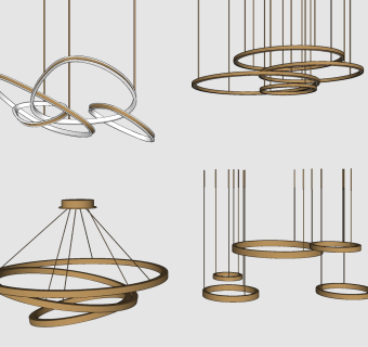 异形，金属铁艺吊灯组合 su草图模型下载