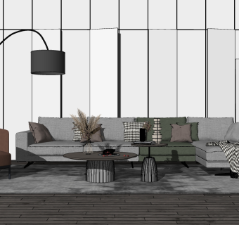 简约转角沙发茶几组合 su草图模型下载