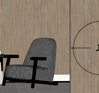 休闲椅，圆形边几铁艺石英钟3d模型下载su草图模型下载