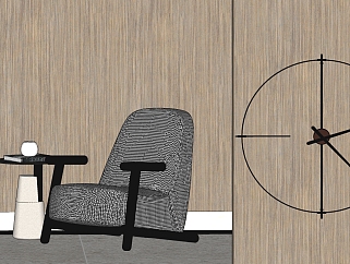 休闲椅，圆形边几铁艺<em>石英</em>钟3d模型下载su草图模型下载
