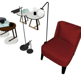 北欧现代椅子边几落地灯组合su草图模型下载