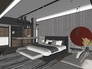 唐忠汉 现代卧室，双人床，卧榻 su草图模型下载