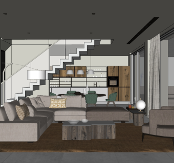 客餐厅，转角沙发 su草图模型下载