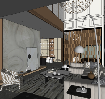 客餐厅，转角沙发单人休闲椅 su草图模型下载