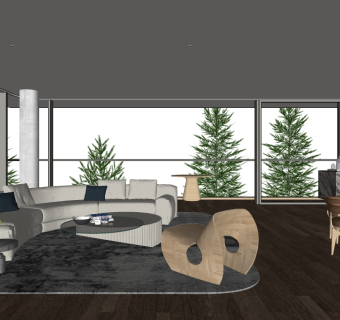 客餐厅弧形沙发 su草图模型下载