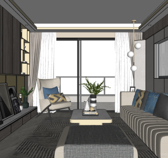 轻奢客厅，沙发休闲椅子沙发 su草图模型下载