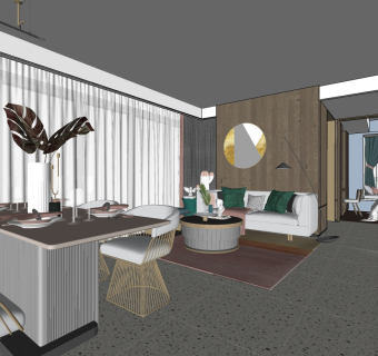 客厅餐厅，沙发茶几餐桌椅 su草图模型下载