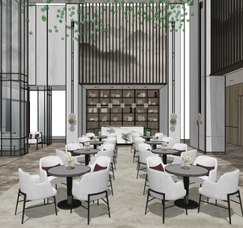 新中式售楼处,洽谈桌椅 su草图模型下载