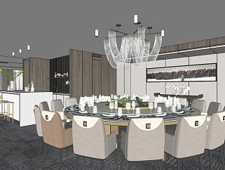 现代客餐厅包间包房，餐桌<em>桌椅</em> su草图模型下载