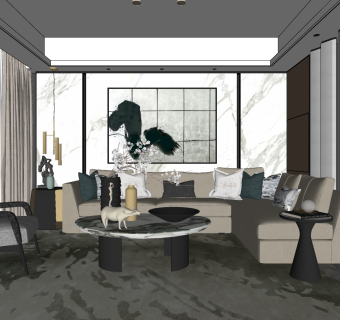 新中式客厅沙发 su草图模型下载