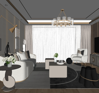 现代轻奢客厅沙发电视柜 su草图模型下载