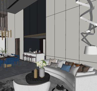 现代客餐厅餐桌椅 su草图模型下载