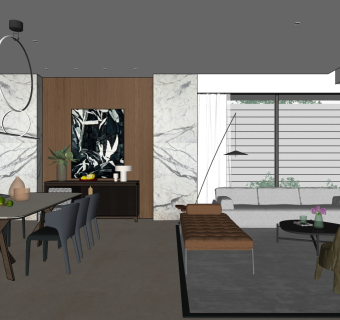 现代客餐厅餐桌椅 su草图模型下载