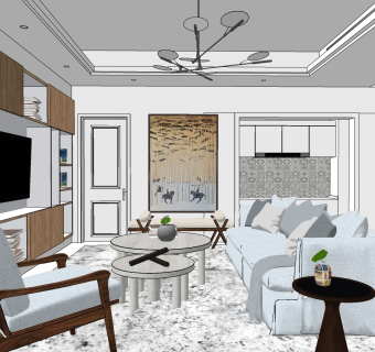 北欧客厅 su草图模型下载