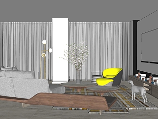 现代客厅弧形沙发 su草图模型下载