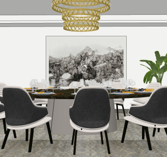 餐桌椅，包间包房组合 su草图模型下载