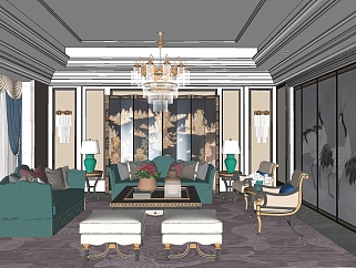 欧式现代古典客厅沙发 su草图模型下载