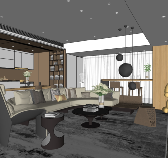 现代客餐厅 su草图模型下载