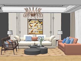 现代混搭客厅双人沙发 su草图模型下载