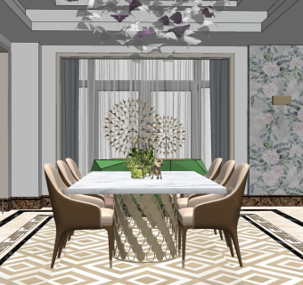 现代餐厅,餐桌椅 su草图模型下载