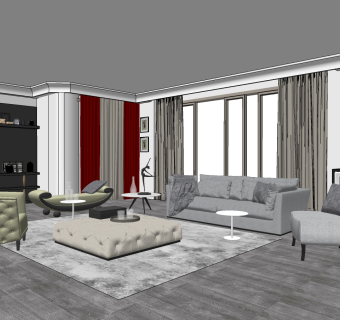 现代高级灰客厅 su草图模型下载