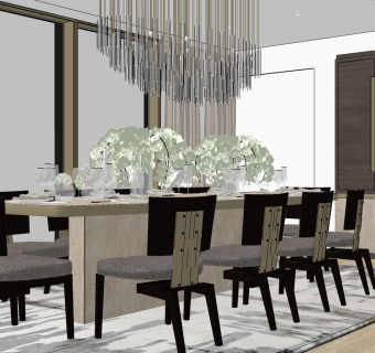 国外餐厅，餐桌椅 su草图模型下载