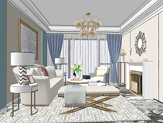 新古典简欧式客厅沙发壁炉 su草图模型下载