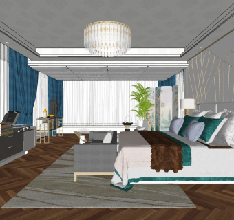 简欧式现代卧室 su草图模型下载