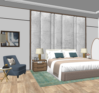 现代卧室 su草图模型下载