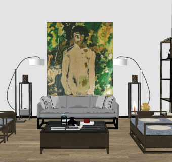 新中式沙发椅子组合I su草图模型下载