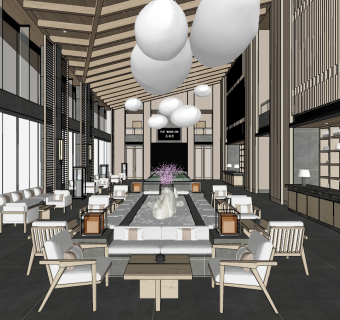 新中式售楼处洽谈区I su草图模型下载