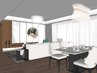 壹<em>思</em>设计 现代客餐厅，餐桌椅 su草图模型下载