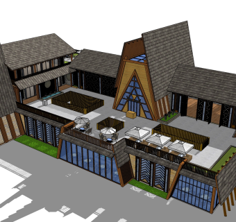 壮族风格游客服务中心(1)su草图模型下载