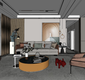 客厅，沙发茶几，沙皮狗音响音箱 su草图模型下载