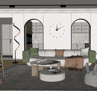 轻奢客厅沙发，单人休闲椅子茶几边几su草图模型下载