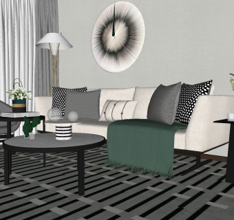 现代客厅沙发茶几边几 su草图模型下载